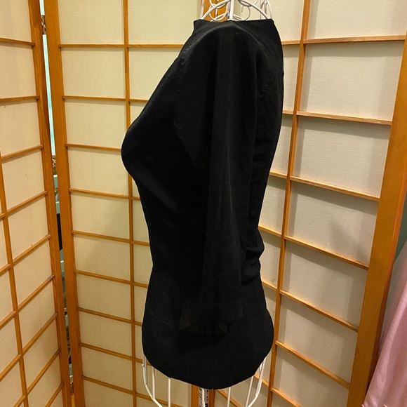 Black boat neck 3/4 sleeve slim t-shirt - Picture 2 of 6